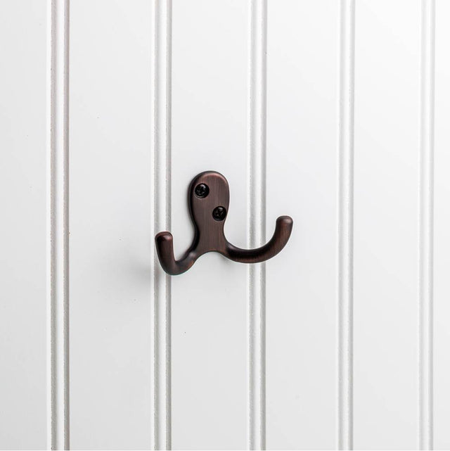 Hardware Resources - 1-7/8'' Brushed Oil Rubbed Bronze Heavy Duty Double Prong Wall Mounted Hook - Brushed Oil Rubbed Bronze