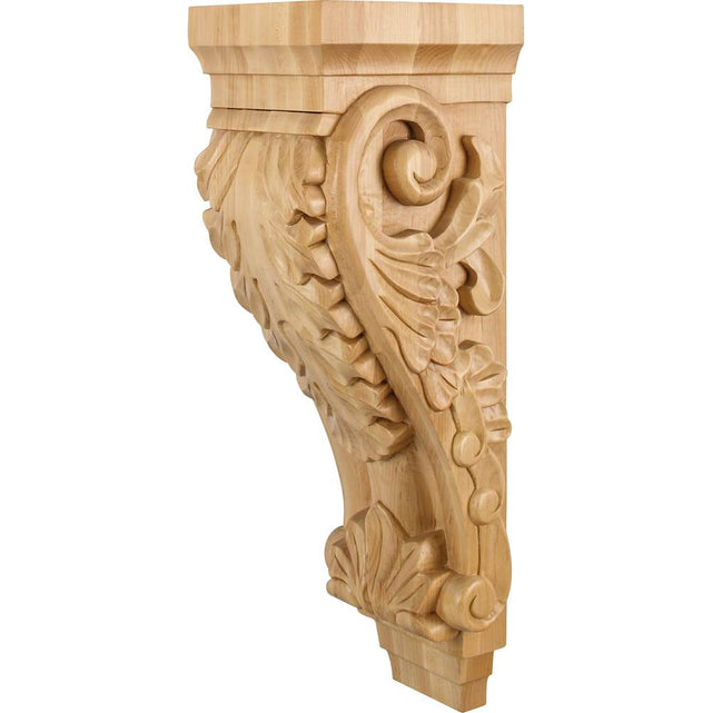 Hardware Resources - 6-3/4'' W x 8'' D x 22'' H Rubberwood Acanthus Corbel - Unfinished