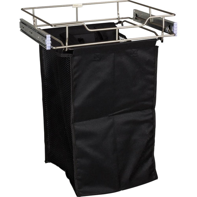 Hardware Resources - Satin Nickel 14'' Deep Pullout Canvas Hamper with Removable Laundry Bag - Satin Nickel