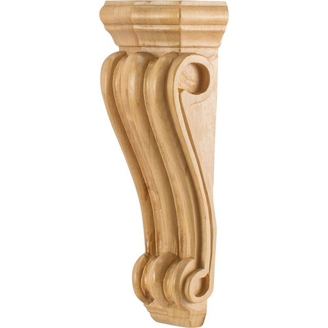 Hardware Resources - 3-1/16'' W x 2'' D x 8'' H Rubberwood Scrolled Corbel - Unfinished