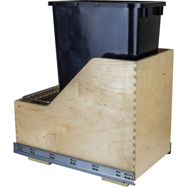 Hardware Resources - Single 50 Quart Wood Bottom-Mount Soft-close Trashcan Rollout for Hinged Doors, Includes Black Can - Black