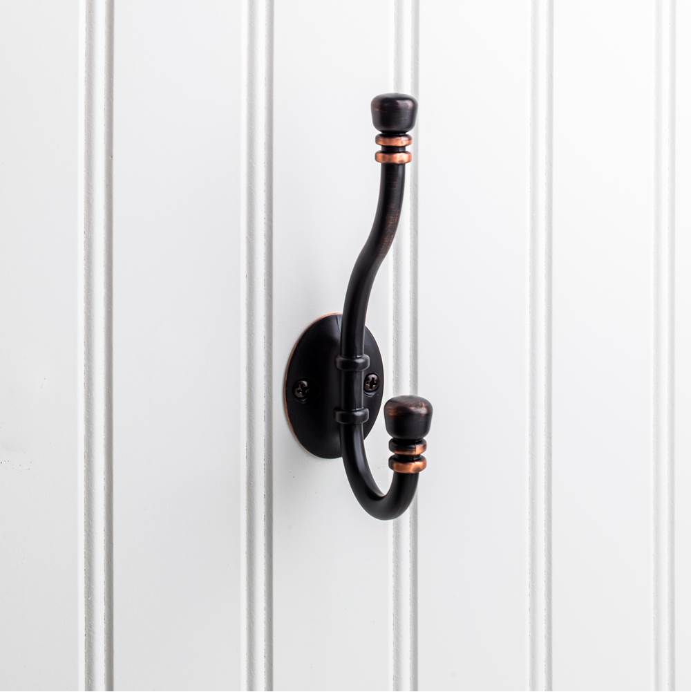 Hardware Resources - 5-3/16'' Brushed Oil Rubbed Bronze Ringed Contemporary Double Prong Wall Mounted Hook - Brushed Oil Rubbed Bronze