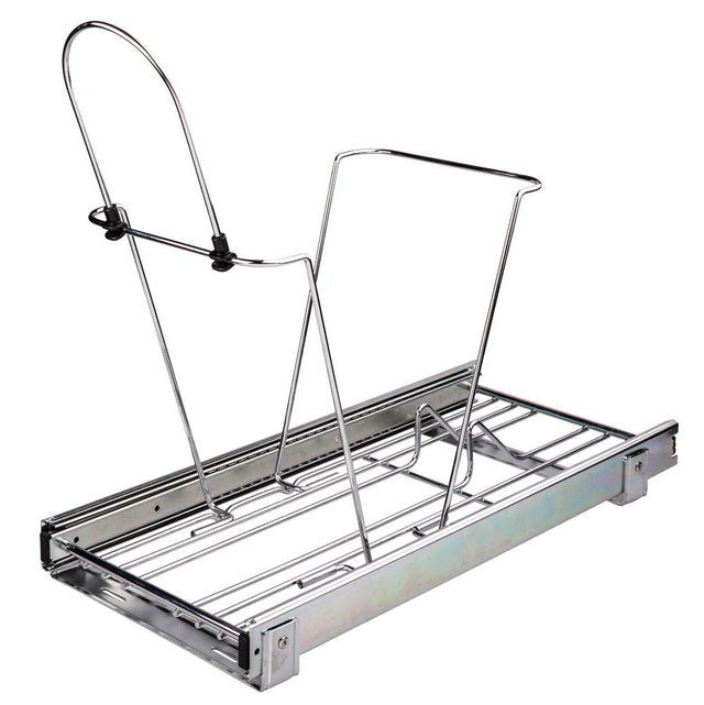 Hardware Resources - Single Can Polished Chrome Wire Bottom-Mount Trashcan Pullout - Polished Chrome
