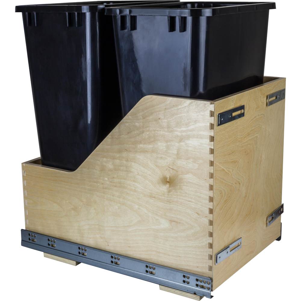 Hardware Resources - Double 50 Quart Bottom-Mount Soft-close Trashcan Pullout for Door Mounting, Includes Two Black Cans - Black