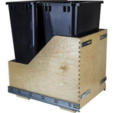 Hardware Resources - Double 50 Quart Bottom-Mount Soft-close Trashcan Pullout for Door Mounting, Includes Two Black Cans - Black