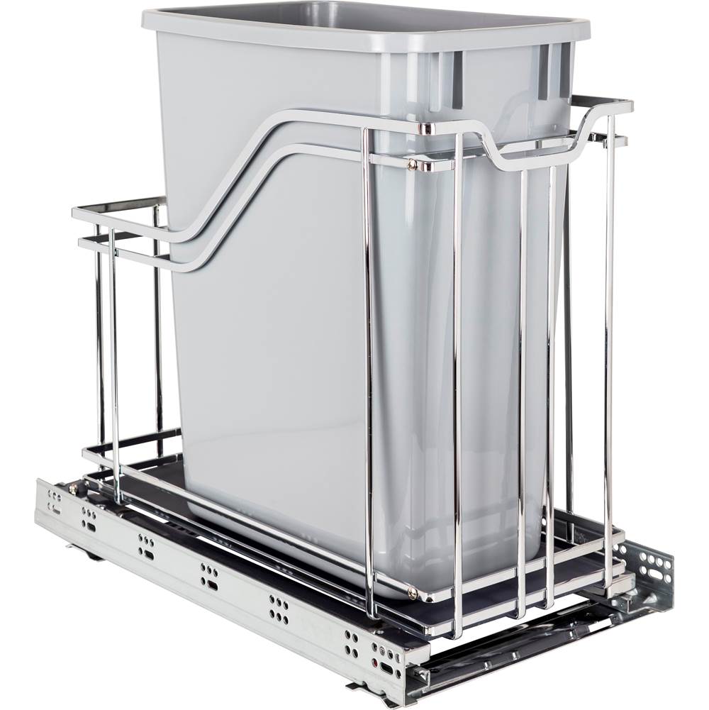 Hardware Resources - Single 35 Quart Polished Chrome STORAGE WITH STYLE  Metal Soft-close Trashcan Pullout - Polished Chrome