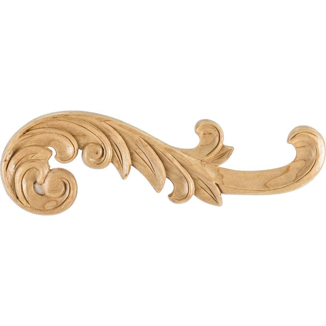 Hardware Resources - 10-3/8'' W x 1/4'' D x 3-1/4'' H Right Curved Cherry Acanthus Applique - Unfinished