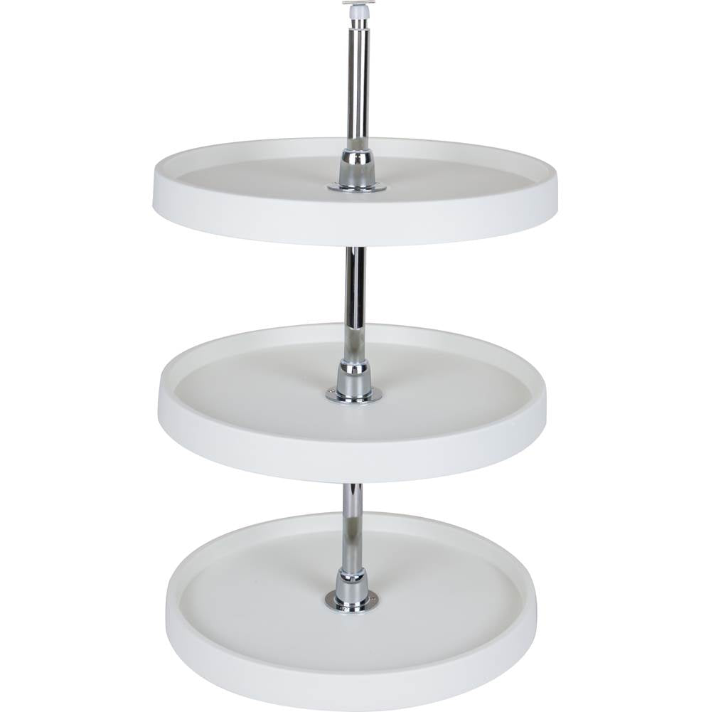 Hardware Resources - 18'' Round Three-Shelf Plastic Lazy Susan Set with Chrome Hubs - White