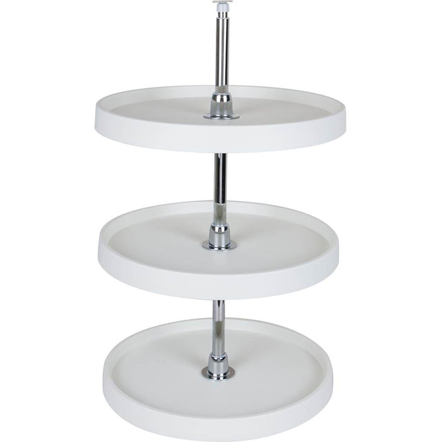 Hardware Resources - 18'' Round Three-Shelf Plastic Lazy Susan Set with Chrome Hubs - White