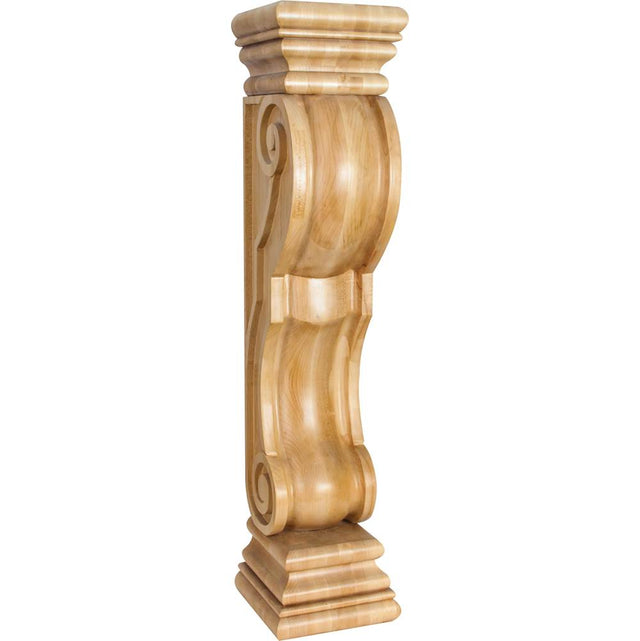 Hardware Resources - 8'' W x 8'' D x 36'' H Maple Rounded Scroll Fireplace Corbel - Unfinished