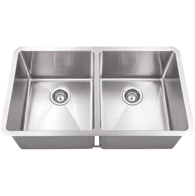 Hardware Resources - 32'' L x 19'' W x 10'' D Undermount 16 Gauge Handmade Stainless Steel 50/50 Double Bowl Sink - Stainless Steel