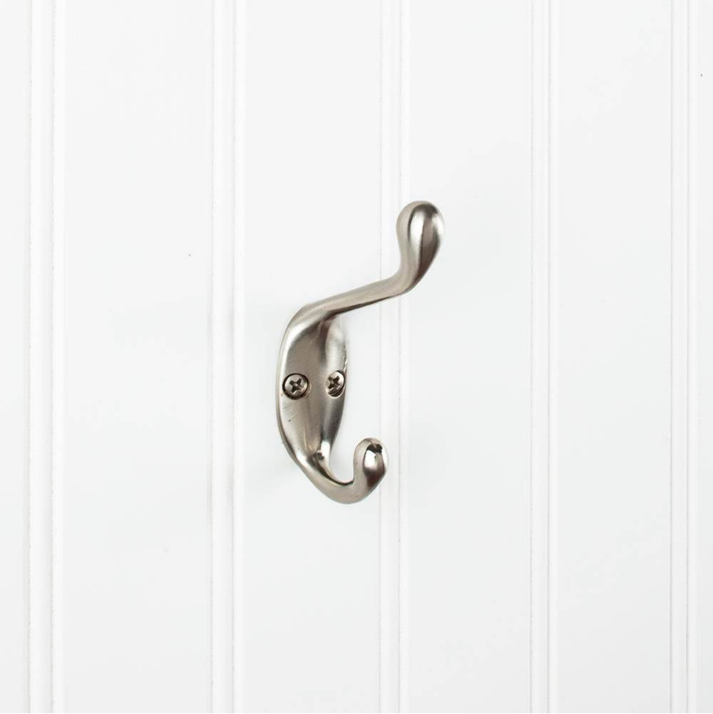 Hardware Resources - 3-3/8'' Satin Nickel Small Transitional Double Prong Wall Mounted Hook - Satin Nickel