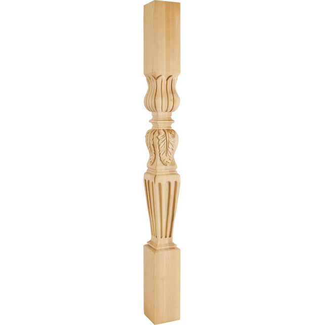 Hardware Resources - 3-3/4'' W x 3-3/4'' D x 42'' H Maple Fluted Acanthus Post - Unfinished