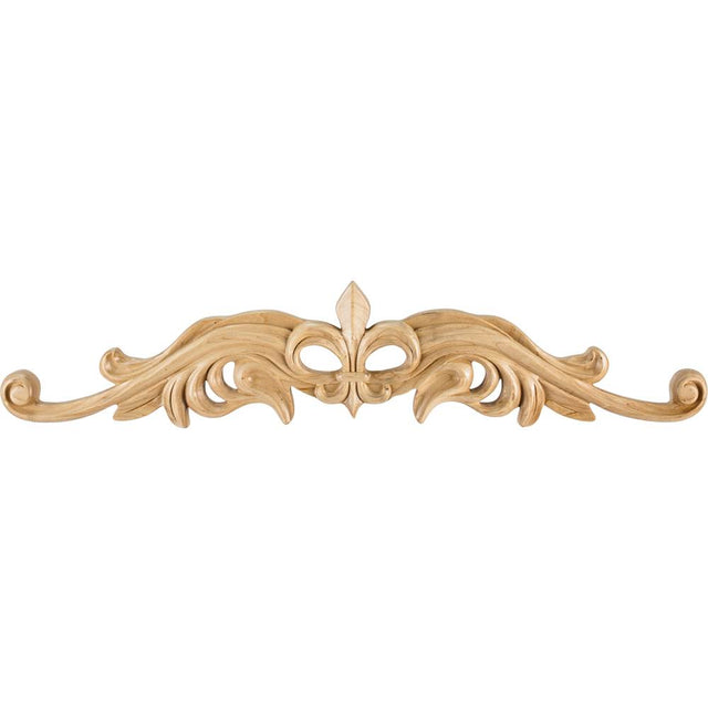 Hardware Resources - 24'' W x 7/8'' D x 5-3/16'' H Alder Hand Carved Fleur-de-lis Onlay - Unfinished