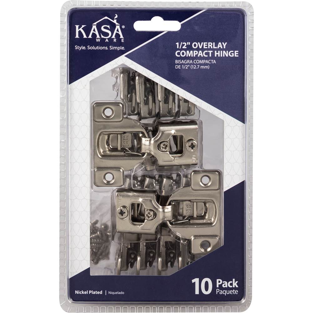 1/2'' Overlay Compact Hinge, 10-pack