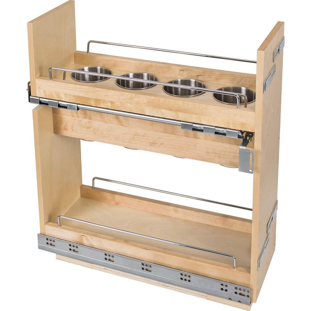 Hardware Resources - 8'' ''No Wiggle'' Utensil Bin Soft-close Base Cabinet Pullout, Pre-Assembled - UV Coated