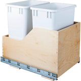 Hardware Resources - Double 35 Quart Wood Bottom-Mount Soft-close Trashcan Rollout for Hinged Doors, Includes White Can - White