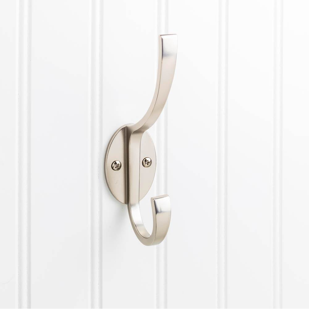 Hardware Resources - 5-7/8'' Satin Nickel Flared Transitional Double Prong Wall Mounted Hook - Satin Nickel