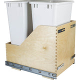 Hardware Resources - Double 50 Quart Bottom-Mount Soft-close Trashcan Pullout for Door Mounting, Includes Two White Cans - White