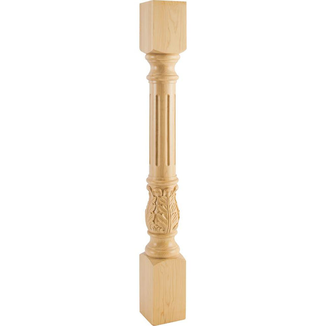 Hardware Resources - 4'' W x 4'' D x 35-1/2'' H Maple Fluted Acanthus Post - Unfinished