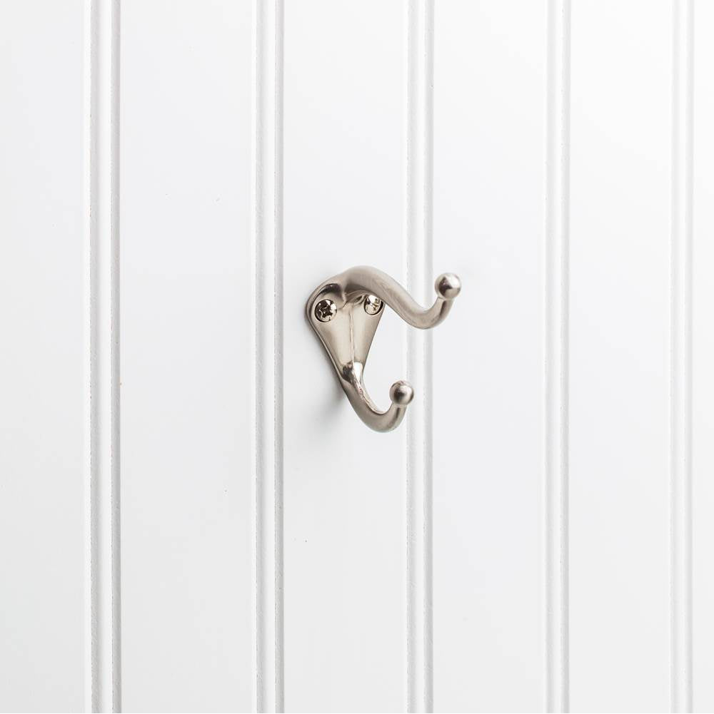 Hardware Resources - 2-5/16'' Satin Nickel Traditional Double Prong Ball End Wall Mounted Utility Hook - Satin Nickel