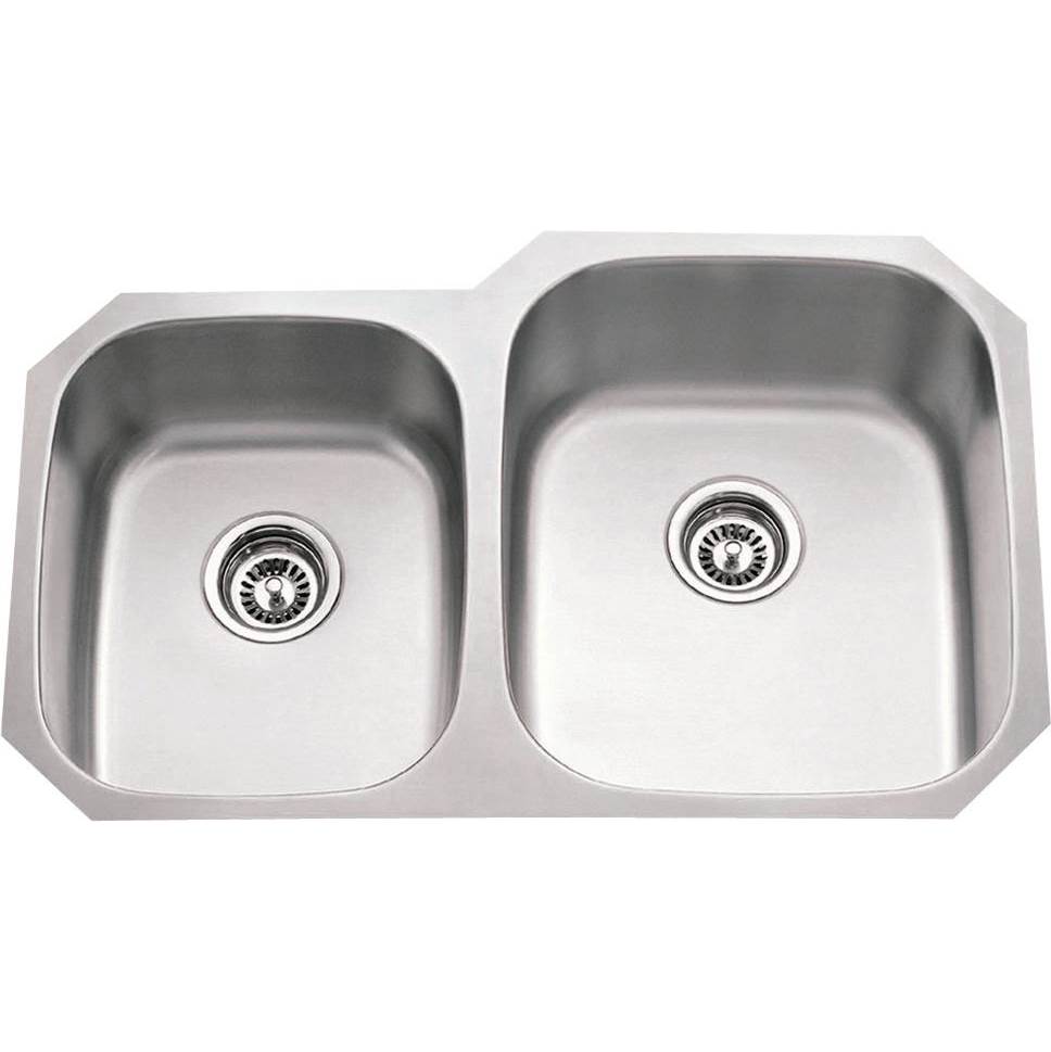 Hardware Resources - 32'' L x 20-5/8'' W x 9'' D Undermount 18 Gauge Stainless Steel 40/60 Double Bowl Sink - Stainless Steel