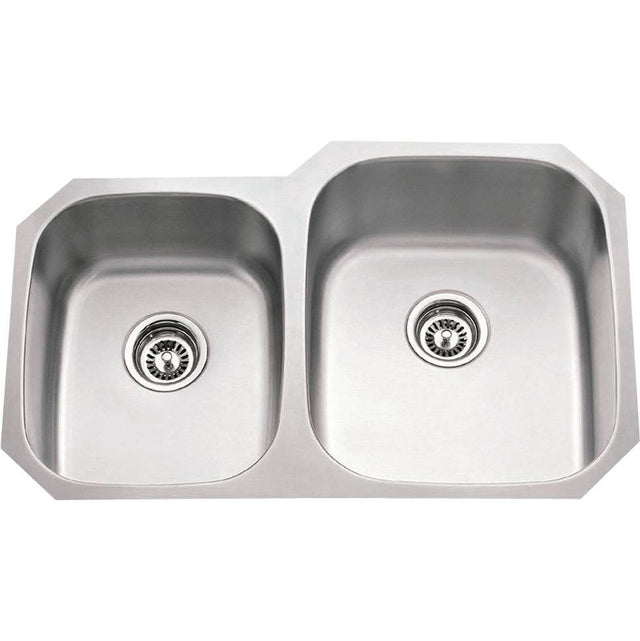 Hardware Resources - 32'' L x 20-5/8'' W x 9'' D Undermount 18 Gauge Stainless Steel 40/60 Double Bowl Sink - Stainless Steel