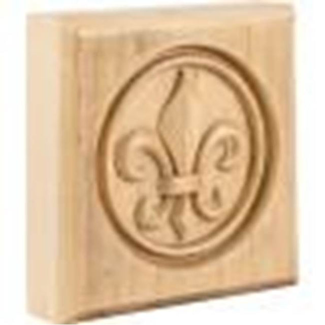 Hardware Resources - 3-1/2'' W x 7/8'' D x 3-1/2'' H Maple Fleur-de-lis Rosette - Unfinished