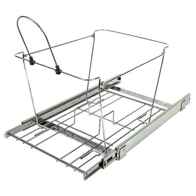 Hardware Resources - Double 50 Quart Polished Chrome Wire Bottom-Mount Trashcan Pullout - Polished Chrome