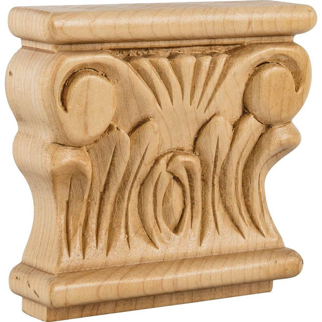 Hardware Resources - 3-7/8'' W x 1'' D x 3-1/2'' H Rubberwood Acanthus Capital - Unfinished