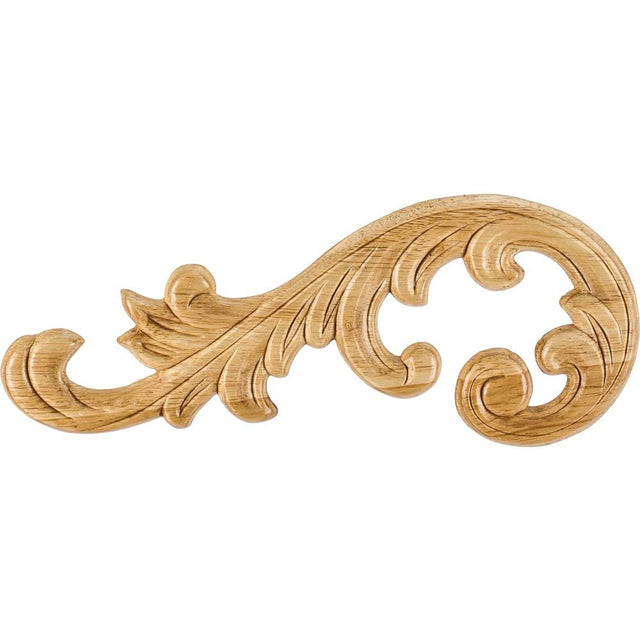 Hardware Resources - 10-5/8'' W x 5/16'' D x 4-3/8'' H Left Pressed Rubberwood Acanthus Applique - Unfinished