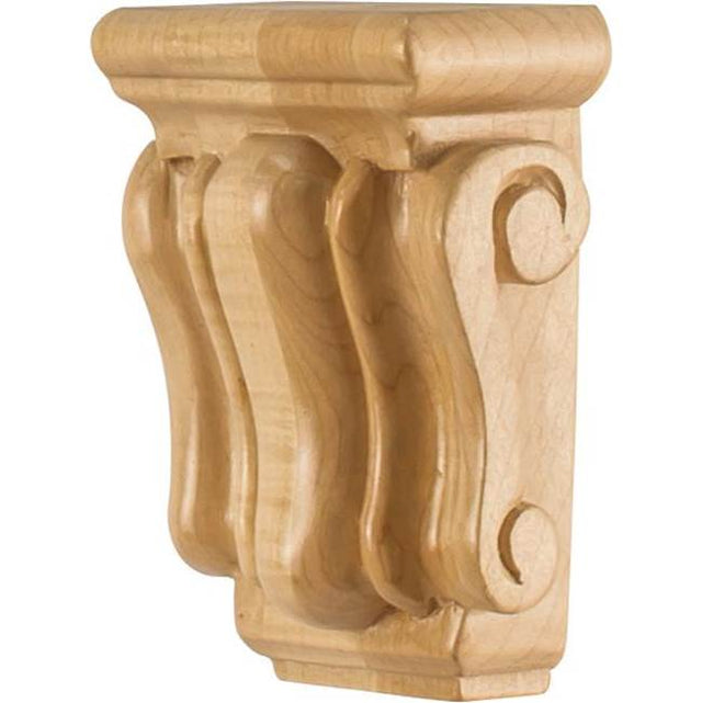 Hardware Resources - 3'' W x 1-1/2'' D x 4-1/4'' H Rubberwood Mini Scrolled Corbel - Unfinished