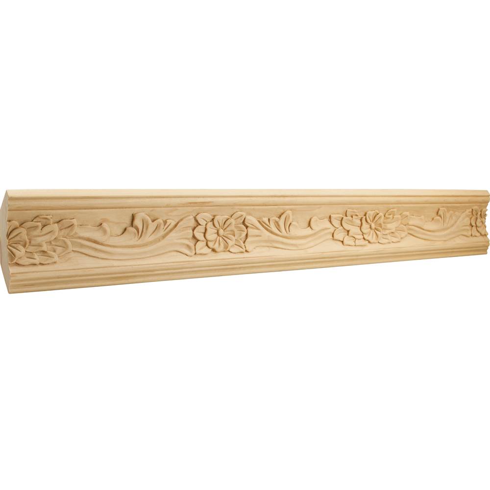 Hardware Resources - 1'' D x 3-3/4'' H Basswood Botanical Hand Carved Crown Moulding - Unfinished