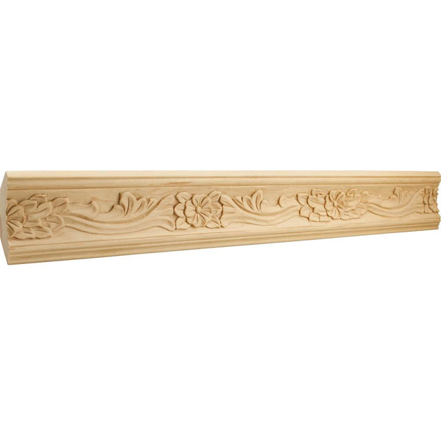 Hardware Resources - 1'' D x 3-3/4'' H Basswood Botanical Hand Carved Crown Moulding - Unfinished