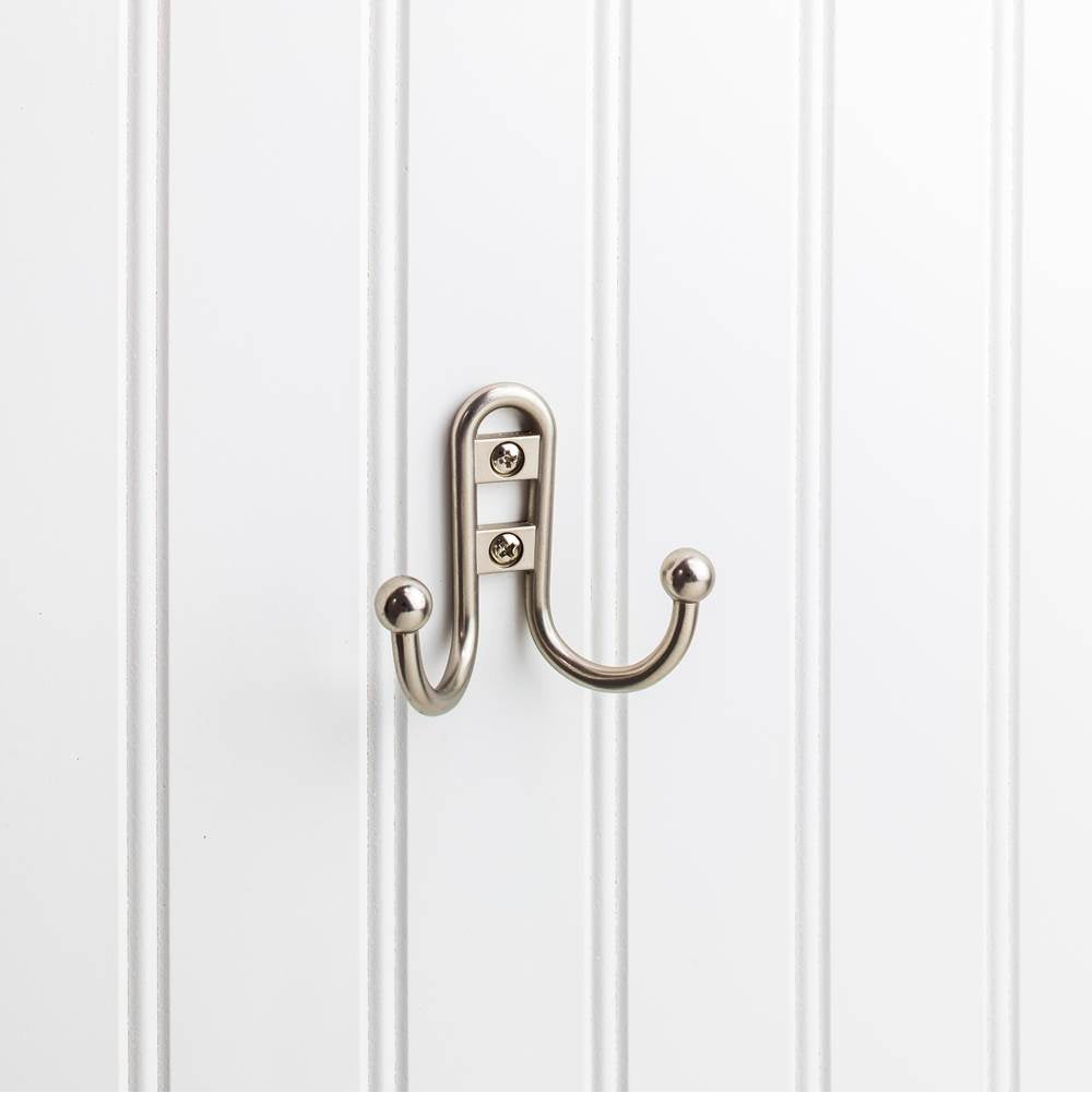 Hardware Resources - 2-9/16'' Satin Nickel Classic Double Prong Ball End Wall Mounted Hook - Satin Nickel