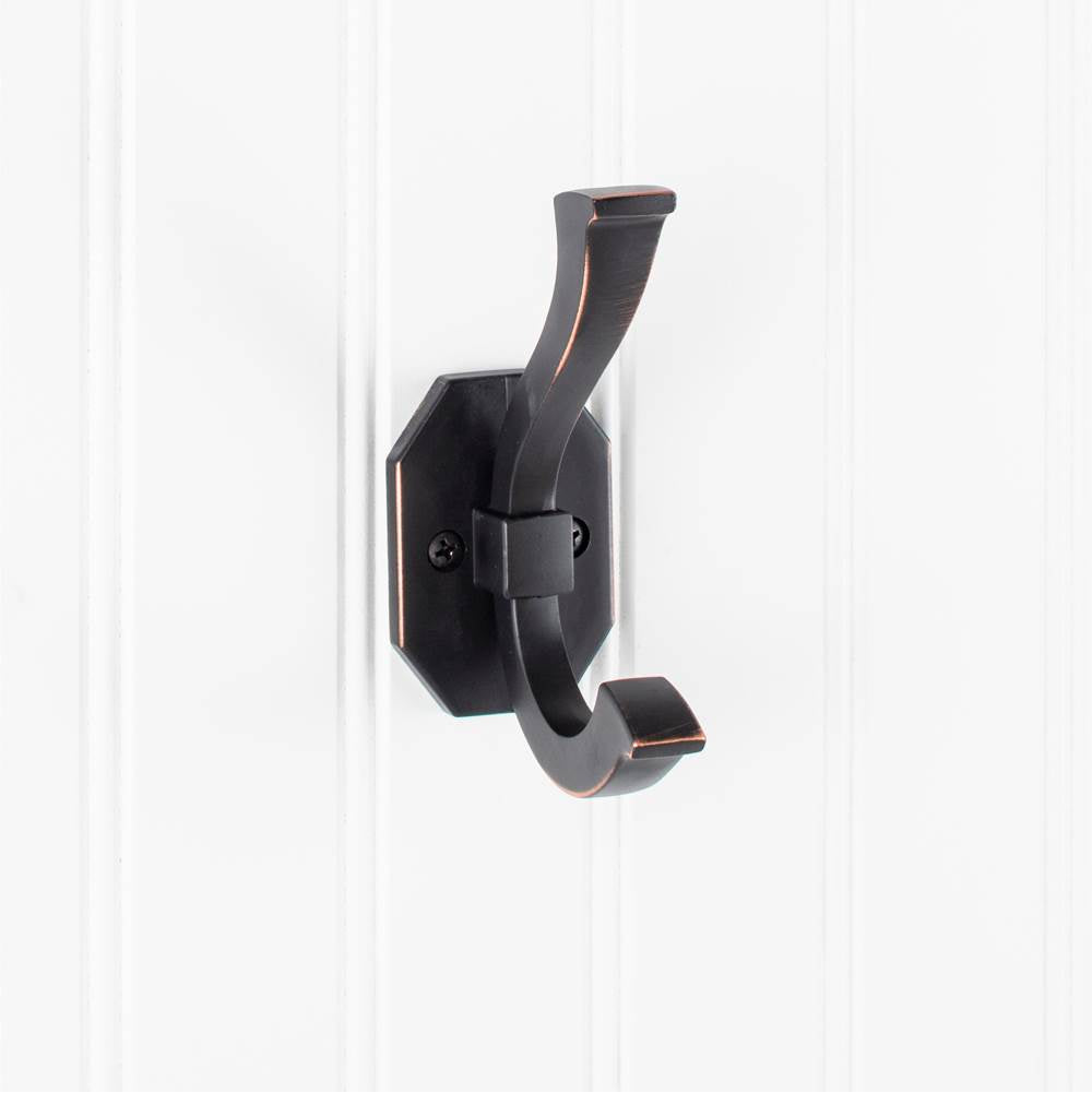 Hardware Resources - 4-5/16'' Brushed Oil Rubbed Bronze Emerald Double Prong Wall Mounted Hook - Brushed Oil Rubbed Bronze
