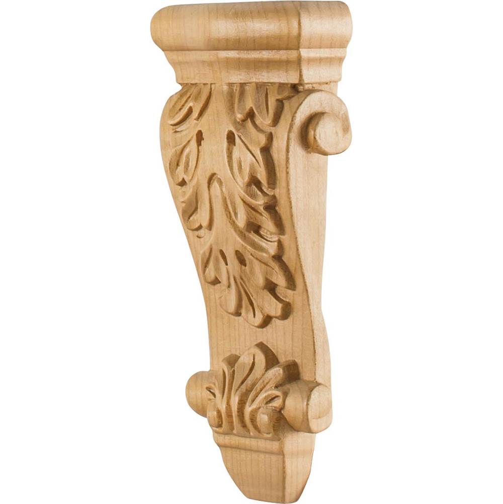 Hardware Resources - 3-5/8'' W x 1-1/2'' D x 8'' H Rubberwood Low-profile Acanthus Corbel - Unfinished