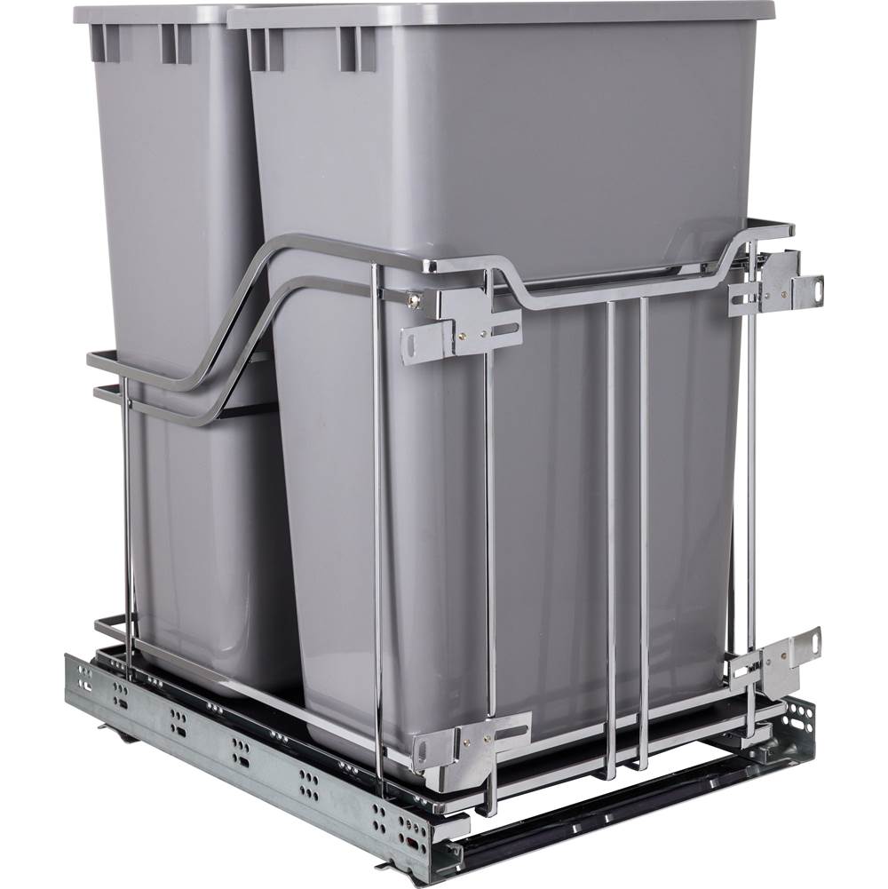 Hardware Resources - Double 50 Quart Polished Chrome STORAGE WITH STYLE  Metal Soft-close Trashcan Pullout - Polished Chrome