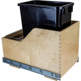 Single 50 Quart Wood Bottom-Mount Soft-close Trashcan Rollout for Hinged Doors, Includes Black Can