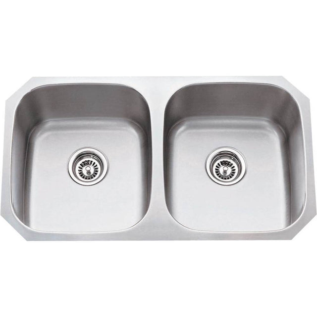 Hardware Resources - 32-1/4'' L x 18-1/2'' W x 9'' D Undermount 18 Gauge Stainless Steel 50/50 Double Bowl Sink - Stainless Steel