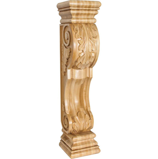 Hardware Resources - 8'' W x 8'' D x 36'' H Rubberwood Acanthus Fireplace Corbel - Unfinished