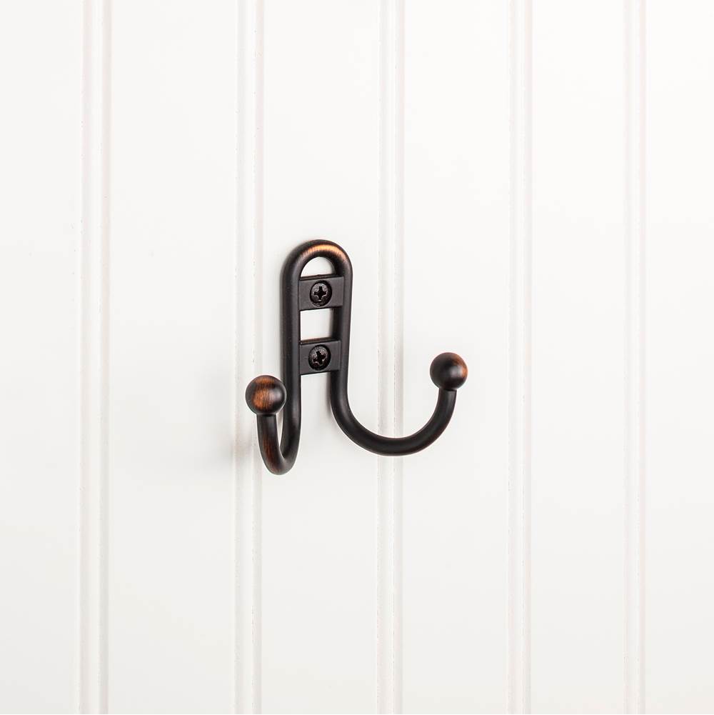Hardware Resources - 2-9/16'' Brushed Oil Rubbed Bronze Classic Double Prong Ball End Wall Mounted Hook - Brushed Oil Rubbed Bronze