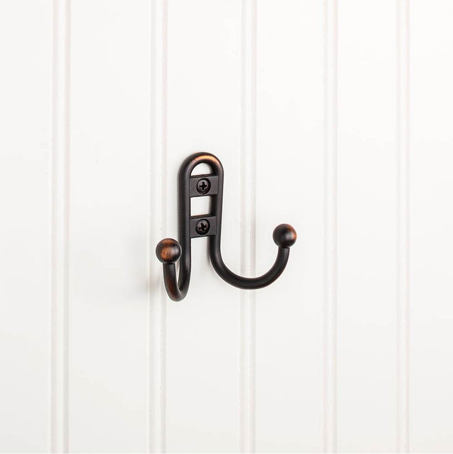 Hardware Resources - 2-9/16'' Brushed Oil Rubbed Bronze Classic Double Prong Ball End Wall Mounted Hook - Brushed Oil Rubbed Bronze