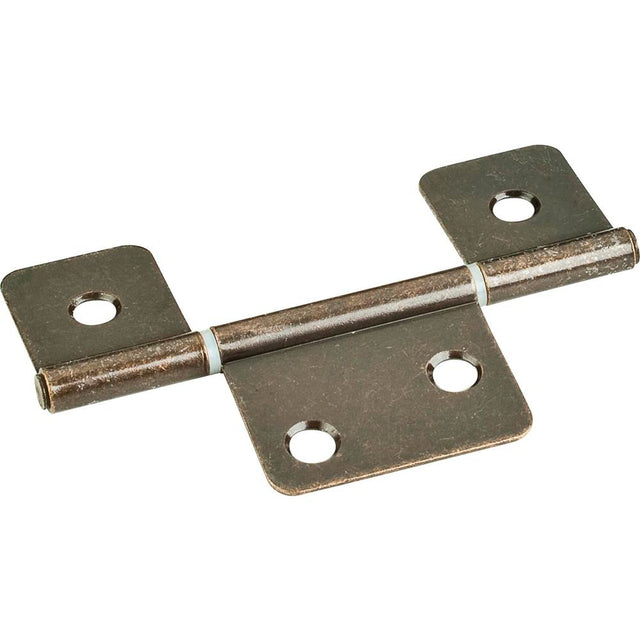 Hardware Resources - Antique Brass 3-1/2'' Three Leaf Fixed Pin Swaged Non-Mortise Hinge - Brushed Antique Brass