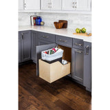 Single 35 Quart Wood Bottom-Mount Soft-close Trashcan Rollout for Hinged Doors, Includes Black Can