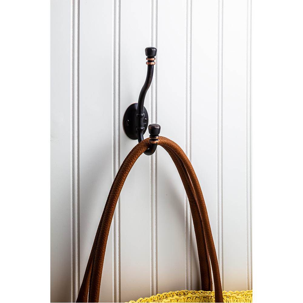 5-3/16'' Brushed Oil Rubbed Bronze Ringed Contemporary Double Prong Wall Mounted Hook