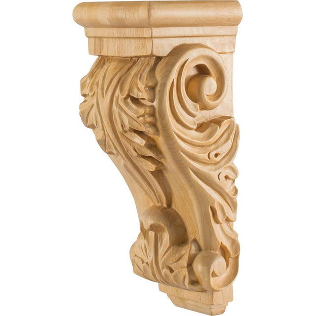Hardware Resources - 4-7/8'' W x 4-1/2'' D x 12'' H Rubberwood Acanthus Corbel - Unfinished