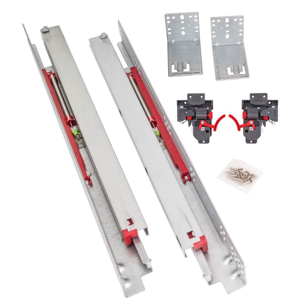 Hardware Resources - 21'' Standard Duty Soft-close 100 lb Full Extension Undermount Slide Kit Includes Clips, Rear Brackets and Screws - Zinc