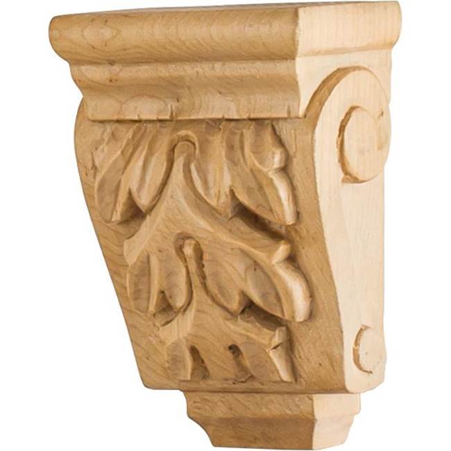 Hardware Resources - 3'' W x 1-3/4'' D x 4-1/4'' H Rubberwood Mini Acanthus Corbel - Unfinished