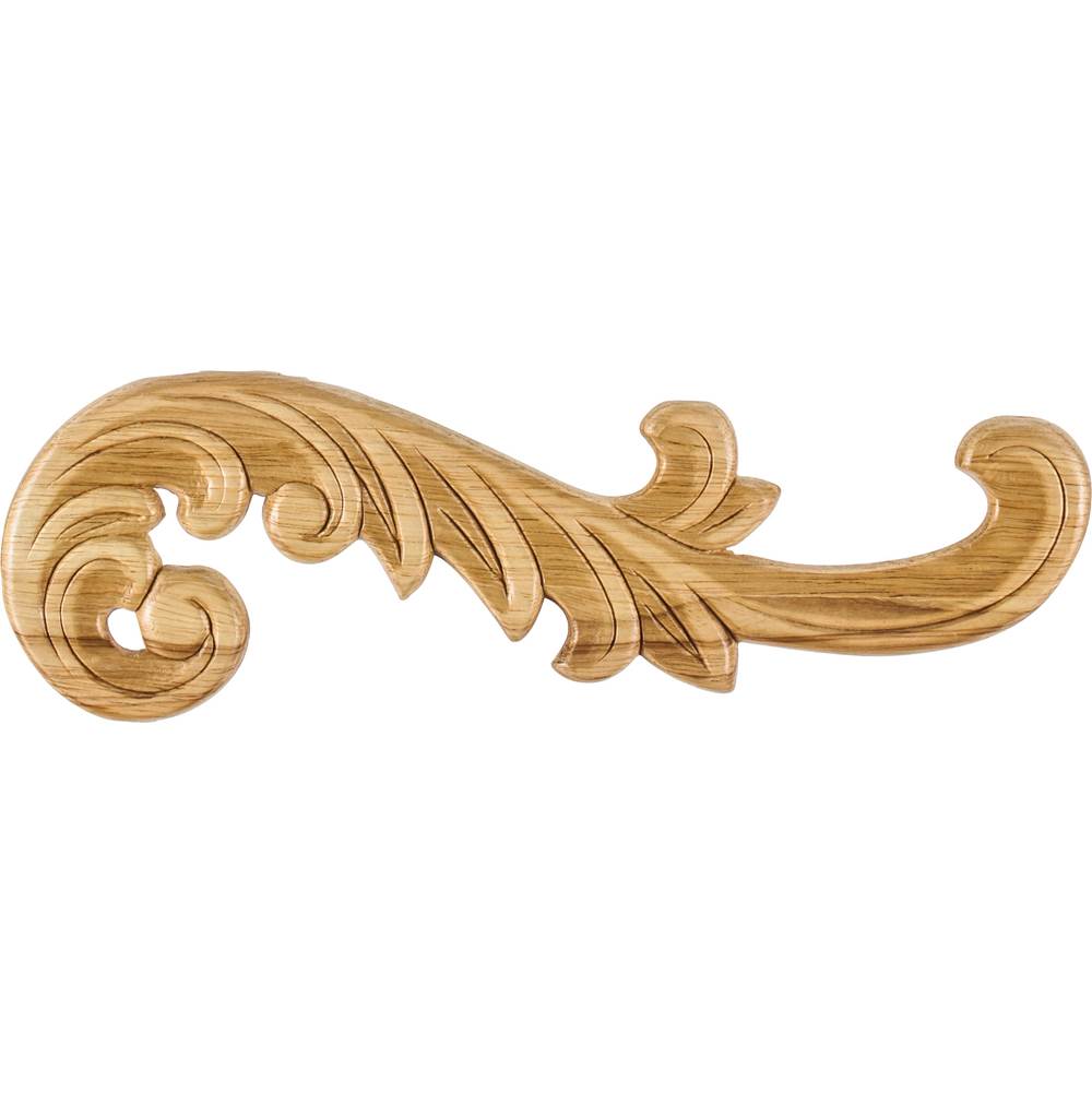 Hardware Resources - 10-1/2'' W x 5/16'' D x 3-1/4'' H Right Curved Pressed Rubberwood Acanthus Applique - Unfinished